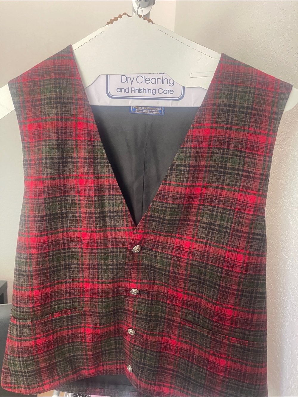 Pendleton Red and Green Plaid Wool Vest